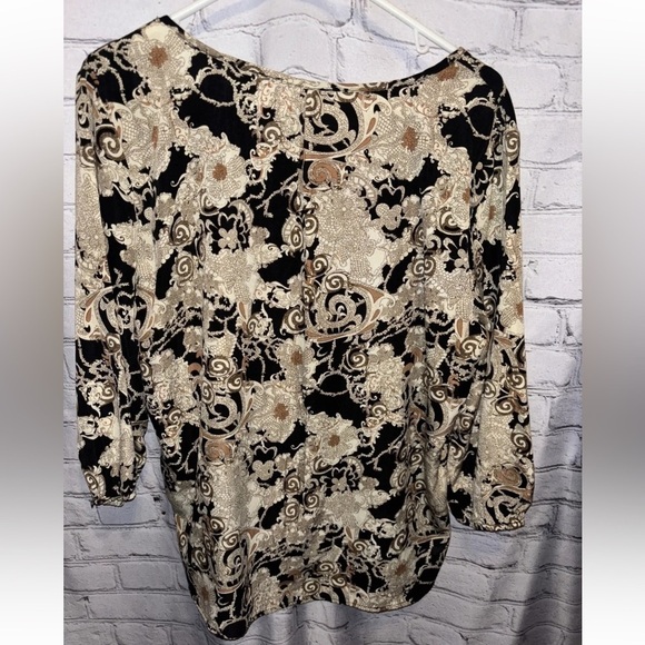 Miss Me Black Gold Floral Paisley Sequin VNeck Tunic Blouse Long Sleeve Sz Large - Picture 2 of 5